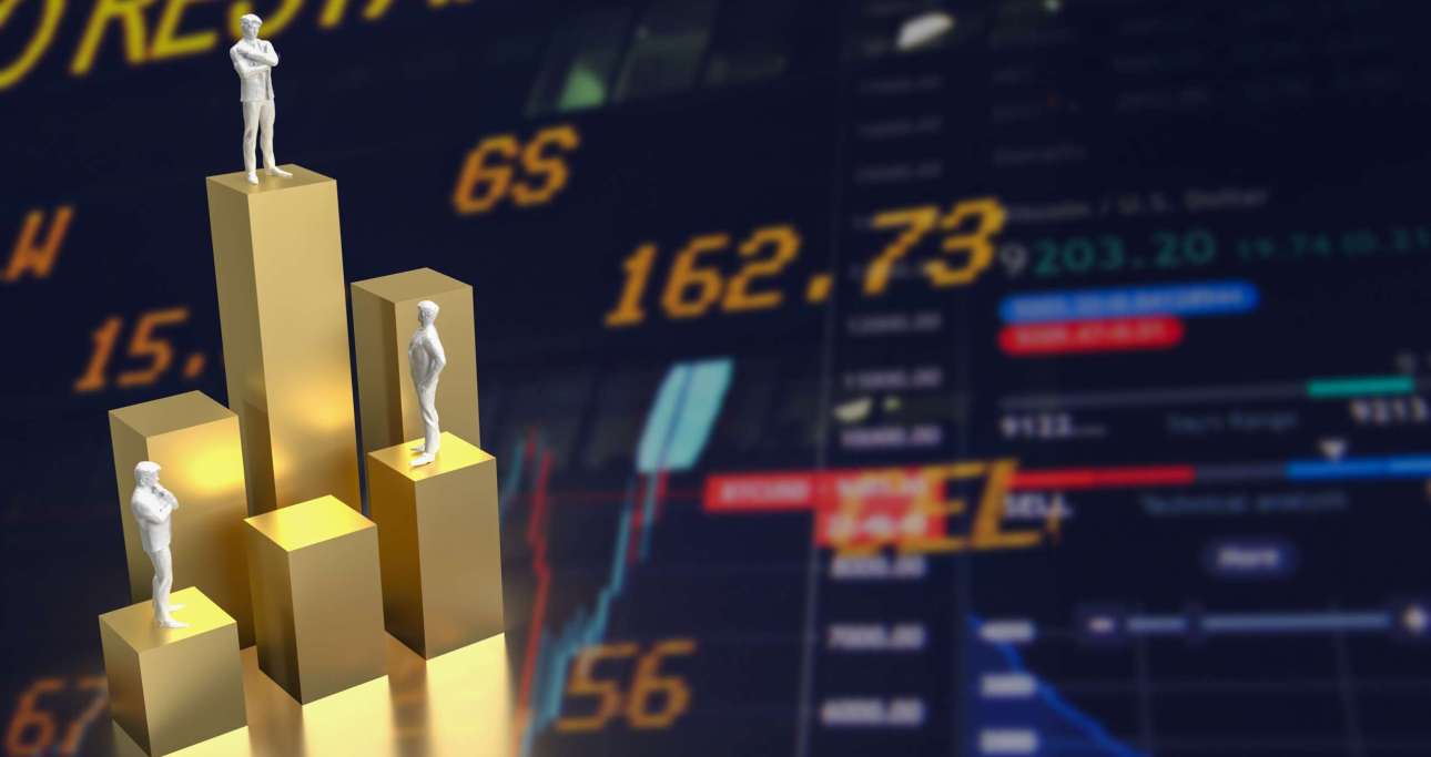 Business on gold podium for challenge concept 3d rendering